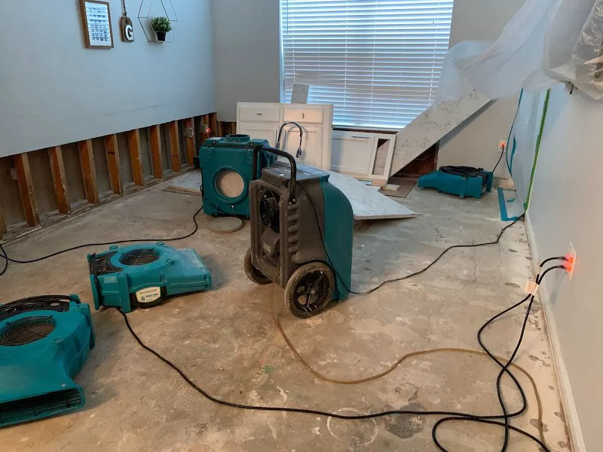 Dehumidifier in flood-cut room for Water Damage Restoration in Old Saybrook